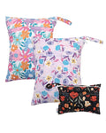 ALVABABY 3 Cloth Diaper Wet Dry Bags Waterproof Reusable with Two Zippered Pockets Travel Beach Pool Daycare Soiled Baby Items Yoga Gym Bag for Swimsuits or Wet Clothes Small medium Large 3L-SML07