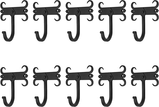 Mystic Colonial Rustic Cast Iron Wall Hooks, Heavy Duty Retro Utility Hooks for Hanging Coat, Bag, Towel, Robe, Hat and More, Mounting Hardware Included, Pack of 10
