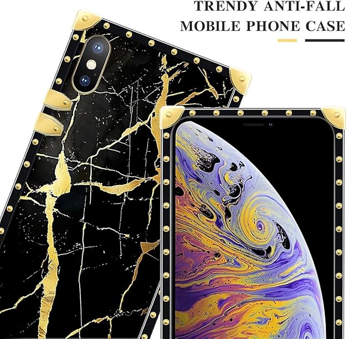 Compatible with iPhone Xs Max Case, Black Gold Marble Nature Luxury Golden Decoration for Girl Women Soft TPU Shockproof Protective Hard PC Back for iPhone Xs Max