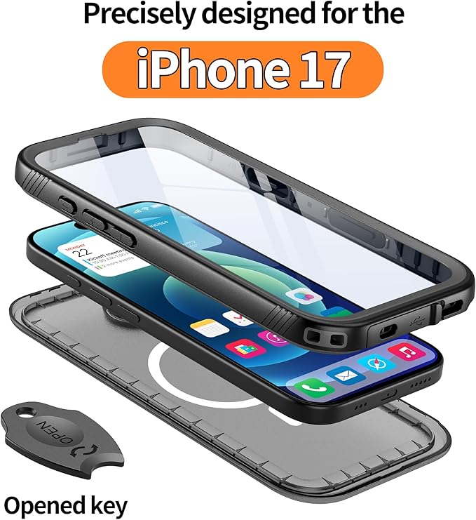 Cozycase for iPhone 17 Waterproof Case Full-Body Bumper Shockproof Dustproof Cases with Built-in Screen Protector &Camera Control Compatible with MagSafe,Drop Proof 17 Cover Frosted Black