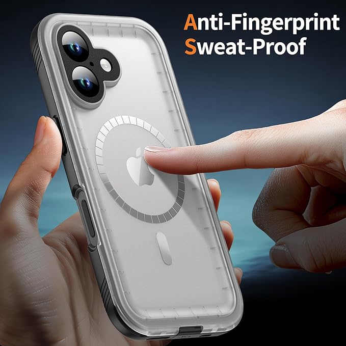 Cozycase for iPhone 16 Waterproof Shockproof Dustproof Case [Compatible with MagSafe] - Heavy Duty/360 Full Body/Military Grade/Rugged Built in Screen/Camera Protector Black/Frosted Clear 6.1 inch