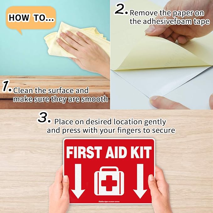 First Aid Kit Sticker, First Aid Kit Sticker Decal for Home, Schools and Business, 2 Pack, 10 x 7 inch Self-Adhesive Vinyl Decal Stickers, Reflective, UV Protected, Waterproof