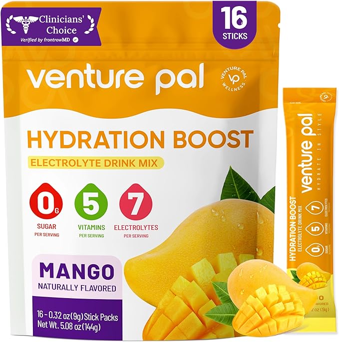 Venture Pal Sugar Free Electrolyte Powder Packets - Liquid Daily IV Hydration Packets | Electrolytes Drink Mix with 5 Vitamins & 7 Electrolytes | Keto Friendly | Non-GMO | Certified Vegan | 16 Sticks