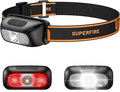 SuperFire Rechargeable Headlamp, 1.76 oz Ultra-Lightweight LED Running Headlamp with Red Flashing Light, Wide Beam, Zero-Bounce, 8H Runtime, IP44 Waterproof for Night Running, Hiking, Camping