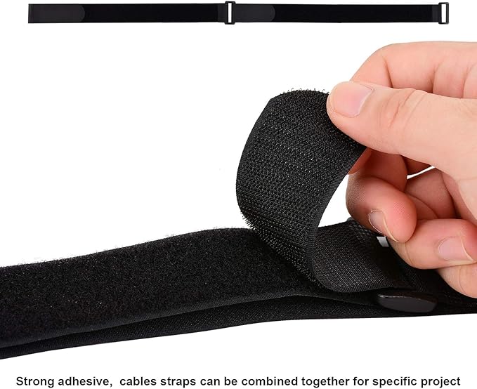 1.5 x 24 Inch Hook and Loop Cable Tie, 12 Pack Heavy Duty Adjustable Fastening Adhesive Cinch Strap with Plastic D-ring Buckle, Multi-Purpose Reusable Cord Organizer by Cacturism
