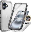 Cozycase for iPhone 16 Case Waterproof - 360 Heavy Duty with Screen/Camera Protector Shockproof IP68 Underwater Dustproof Water Dust Shock Proof Full Body/Front Back Case Black/Frosted Clear 6.1 inch