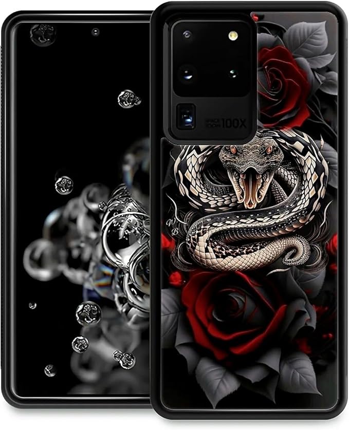 for Samsung Galaxy S20 Ultra Case, Entwined Rose Snake Pattern Graphic Design Girl Boy Soft Silicone Hard Acrylic Shock Protection for Samsung Galaxy S20 Ultra