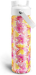ENCOOL Insulated Water Bottle with Straw Stainless Steel Water Bottle, Leak-Proof, BPA-Free, Double Wall Vacuum Keeps Cold for 24 Hours for Sports, Travel, School (26 oz, Tropical Floral)