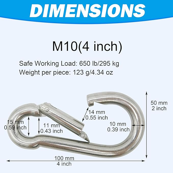 Marine Grade 316 Stainless Steel Carabiners Heavy Duty, Durable & Rust-Free Clips for Gym, Swing, Dog Leashes, Hammocks, Keychains, and More
