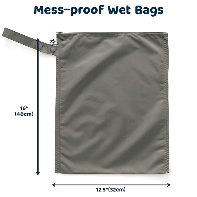 Tiny Twinkle Mess Proof Wet Bags | 2-Pack Reusable Waterproof Wet Bags for Swimsuits | Baby Clothes | Travel & Diaper Bag (Dinosaur, Ocean Life)