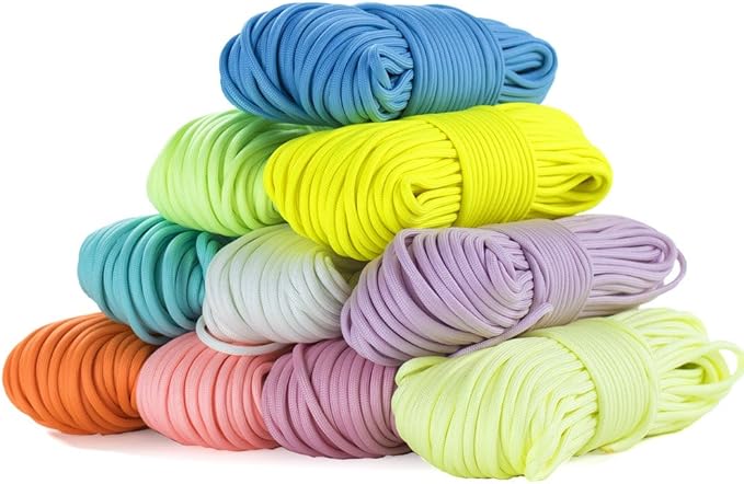 Glow in The Dark Zesty 550lb Paracord – 21 Strand Luminous Parachute Cord for Nighttime Outdoor Utility – 8 Colors and Length Options of 25', 50’, 100’, and 1,000’