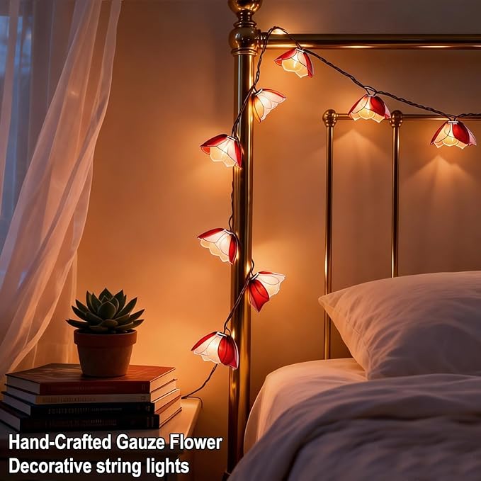 TWINKVILLA Decorative String Lights Plug in with 10 Bulbs, Flower Garland Fairy Lights Connectable Weatherproof Outdoor Indoor for Wedding Pergola Bedroom Porch Floral Home Decor (Purple White)
