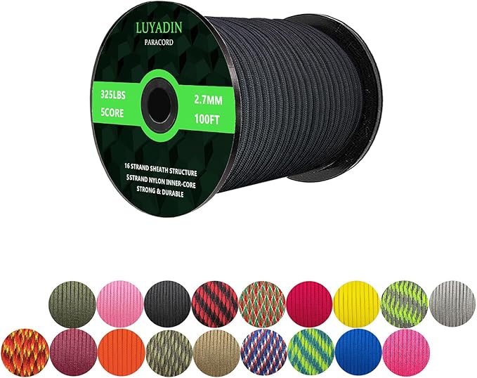 Paracord 325lb Diameter 2.7mm - 5 Strand Parachute Spool Cord - 100ft 200ft,Paracord for Camping,Hiking,Fishing,Outdoor and DIY