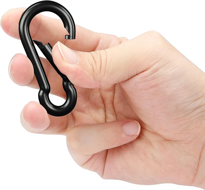 sprookber Carabiner Clips Spring Snap Hook, Iron Heavy Duty Caribeaners for Key, Keychain Hooks for Hammocks, Backpacks, Outdoor Gear, Set of 6 (Black)