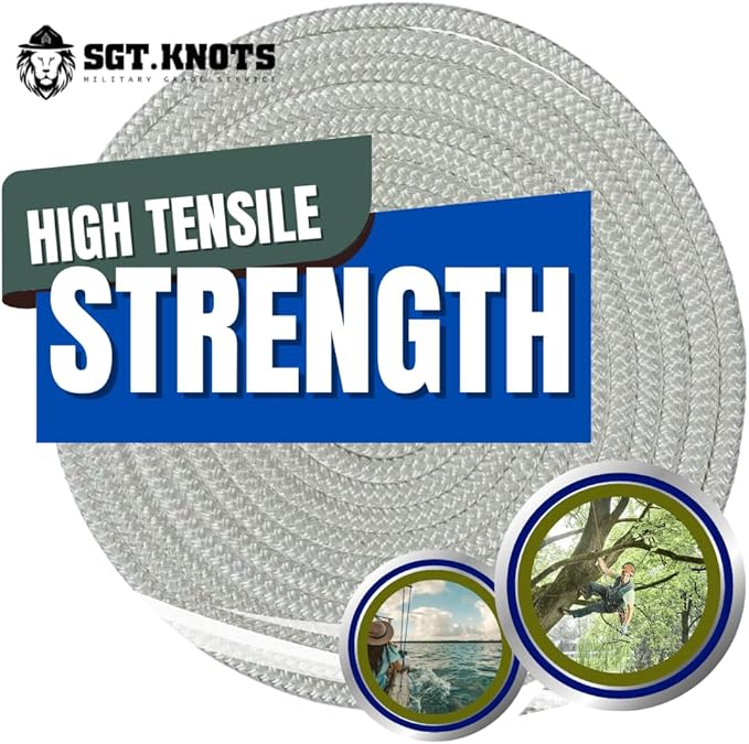SGT KNOTS Arborist Double Braided Polyester Rope - Heavy Duty Tree Pulling Rope, Rigging, Tree Ropes, Arborist Pulling, Felling, Sailing, Industrial Rigging (7/8 in. x 50 ft) White