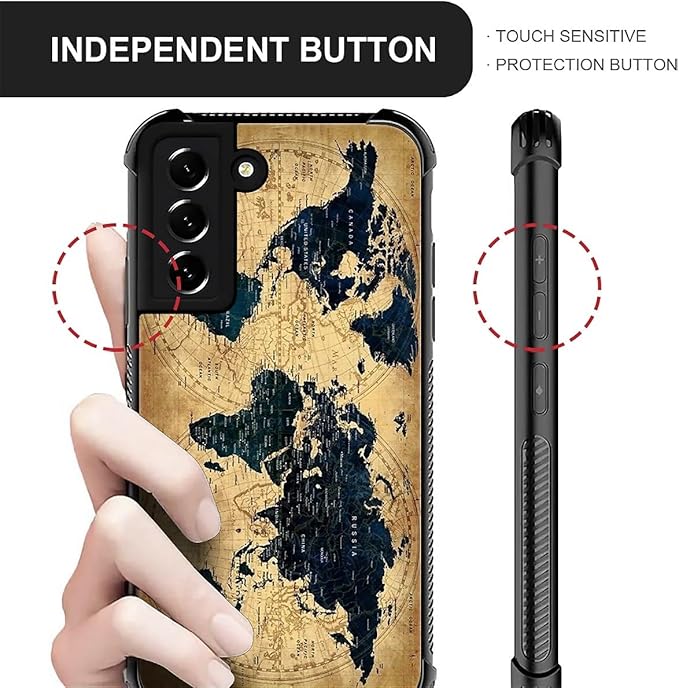 for Samsung Galaxy S22 Plus Case, Brown World Map Pattern Graphic Design Girl Boy Soft Silicone Hard Acrylic Shock Protection for Samsung Galaxy S22 Plus