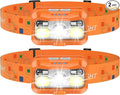 LHKNL Headlamp Rechargeable, Lumen Super Bright Motion Sensor Head Lamp Flashlight,2-Pack Waterproof LED Headlight with White Red Light,8 Modes Head Lights for Camping Cycling Running Fishing-Orange
