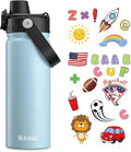 baab 18oz Kids Water Bottle, Insulated Kids Water Bottle with Lockable Spout Lid & Stickers, 18/8 Stainless Steel Vacuum Leakproof Kid Water Cup with Handle for Boy Girl & School (Light Blue, 1 Pack)