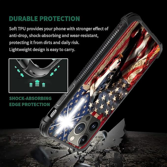 for iPhone 13 Pro Case, Red American Flag Horse Cross Pattern Graphic Design Girl Boy Soft Silicone Hard Acrylic Shock Protection for iPhone 13 Pro
