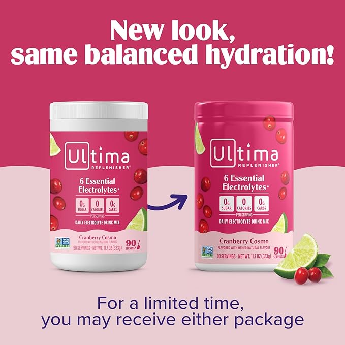 Ultima Replenisher Daily Electrolyte Powder Drink Mix – Sugar Free – Cranberry Cosmo, 90 Servings – Hydration Powder with 6 Key Electrolytes and Trace Minerals – Keto Friendly, Non-GMO