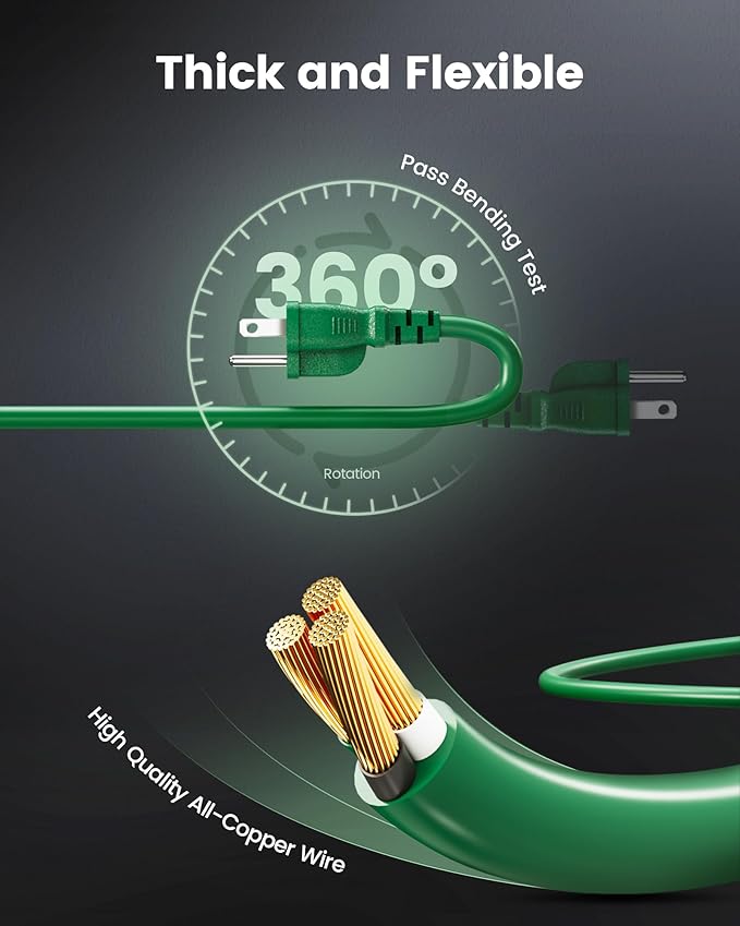 SURAIELEC Outdoor Extension Cord with Multiple Outlets,1-3 Multi Plug Splitter, (8+8+8+8) 32FT Total, 16FT End to End, 16/3C SJTW, for Landscape, Christmas Lights, Halloween Decorations, Green