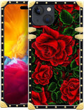 Compatible with iPhone 15 Case, Vector Red Rose Green Leaf Luxury Golden Decoration for Girl Women Soft TPU Shockproof Protective Hard PC Back for iPhone 15