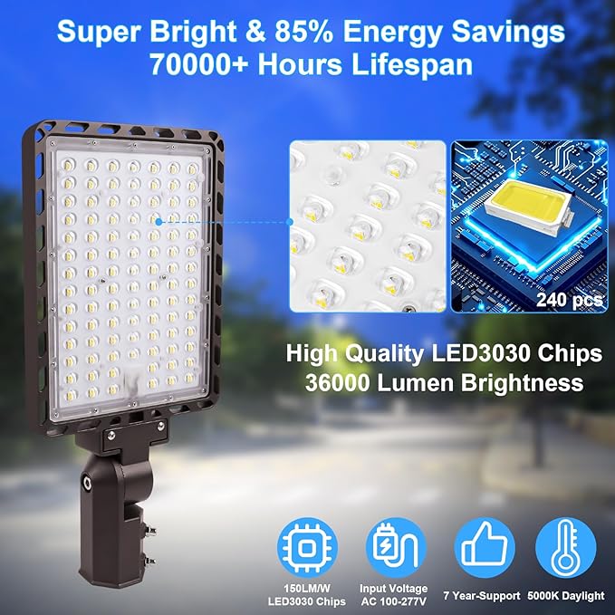 240W LED Parking Lot Light,ETL Listed 36000LM LED Flood Lights Outdoor Dusk to Dawn 5000K 100-277V Slip Fitter IP65 Waterproof Shoebox Pole Street Light Commercial for Yard Driveway 4 Pack