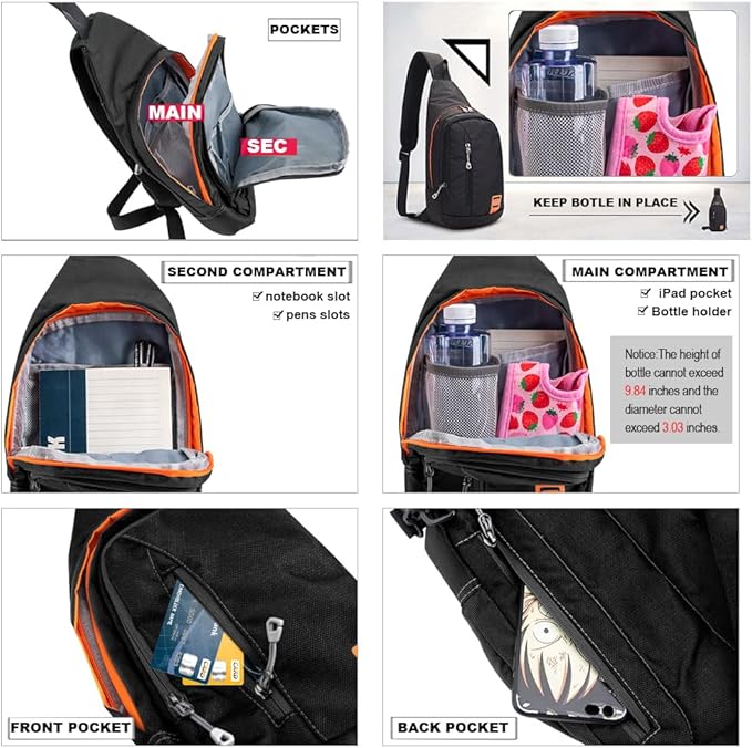 Peicees Small Sling Backpack Waterproof Unisex Shoulder Bag Chest Crossbody Daypack