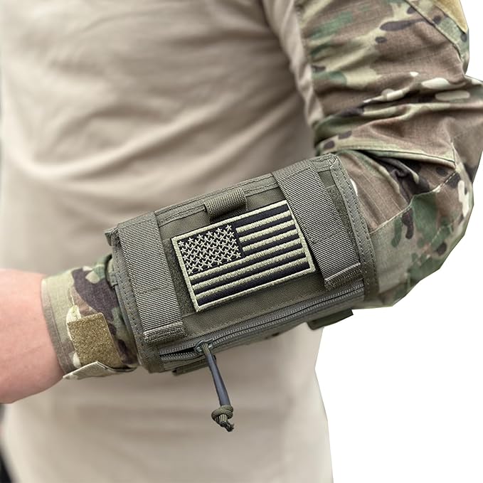 Tactical Arm Sleeve Map Pouch Case Documets Holder Wrist Case Wrist Map Holder QB Wristband Map Case Military Arm PouchTactical USA Flag Patch