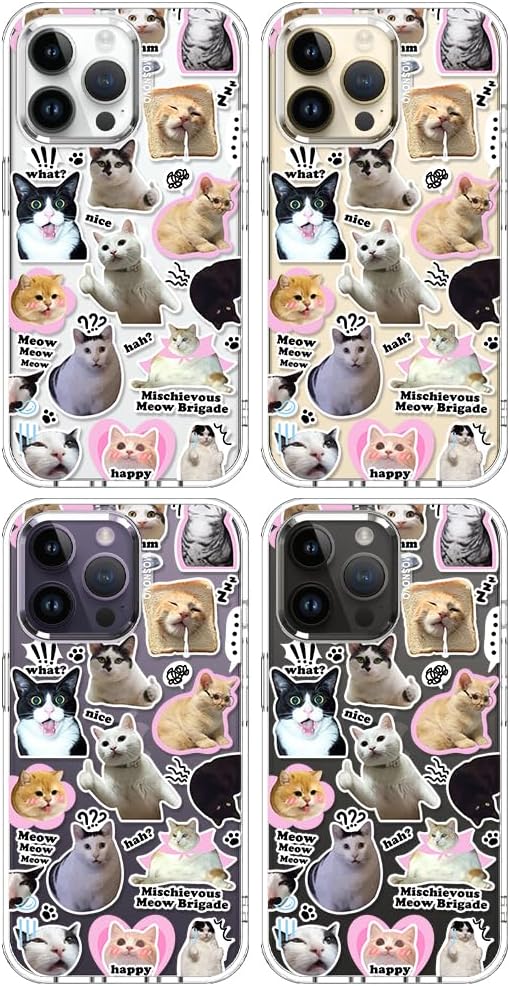 MOSNOVO Case for iPhone 14 Pro Max, [Buffertech 6.6ft Military-Grade Drop Protection] [Anti Peel Off Tech] Clear TPU Bumper Phone Case Cover Design - The Cat Brigade