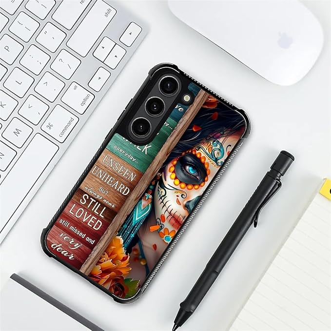 for Samsung Galaxy S23 Case, Sugar Skull Day of Death Halloween Pattern Graphic Design Girl Boy Soft Silicone Hard Acrylic Shock Protection for Samsung Galaxy S23
