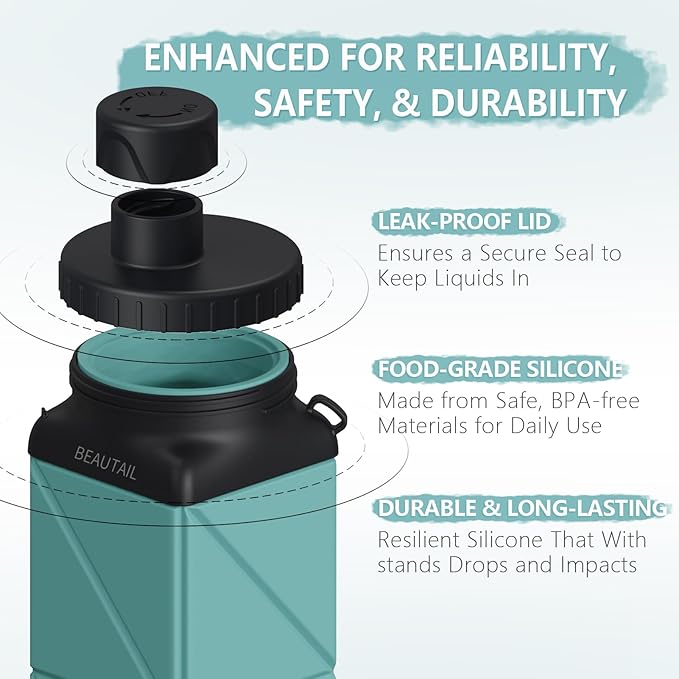 BEAUTAIL Collapsible Water Bottles, Silicone Foldable Water Bottle 610ml, Portable Lightweight Reusable Leakproof Bottle for Gym Travel Camping Hiking Sports Outdoor, 2 Pack, Black+Blue