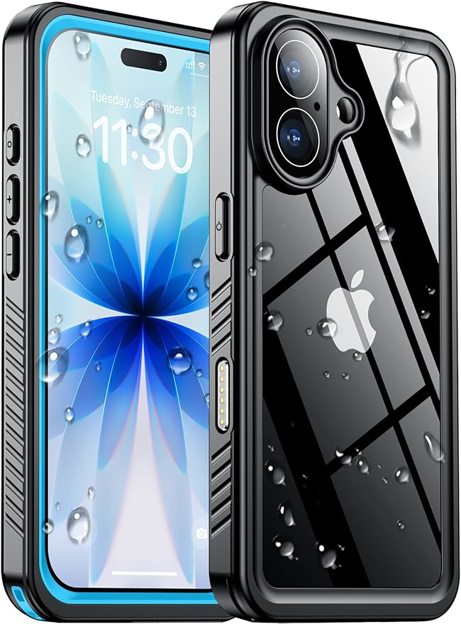 SPIDERCASE for iPhone 17 Case Waterproof, Built-in Lens & Screen Protector, Full Heavy Duty Protection, 12FT Military Shockproof, Dustproof, Anti-Scratched Phone Case,Blue/Clear