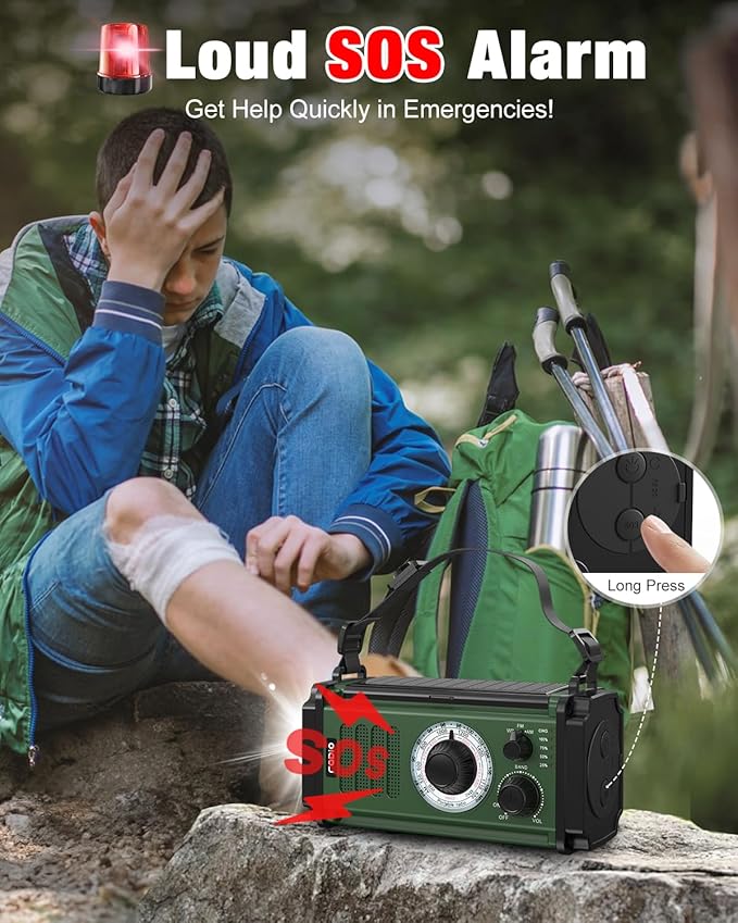 10000mAh/37000mWh Emergency Radio, Solar Radio, Hand Crank Radio, NOAA AM FM Weather Radio, 4 Charging Methods, Polymer Battery, Flashlight & Reading Lamp, SOS Alarm, Phone Charger for Emergency