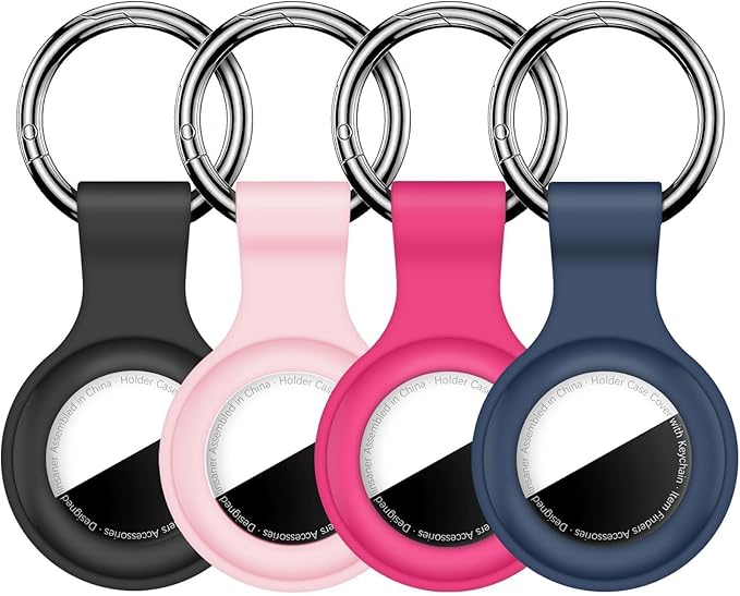 Linsaner [4 Pack] Holder for AirTag 2nd Gen (2026) & 1st Gen, Silicone Case Keychain Key Ring, Protective Cover for Apple for Air Tags, GPS Finder Accessories, Black/Pink/Hot Pink/Dark Blue