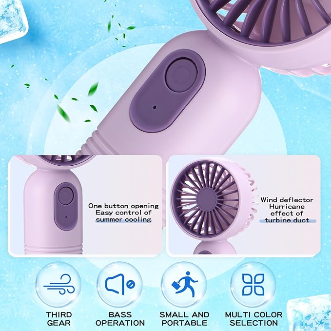 Rossesay 1 Pcs Mini Portable Fan Bulk Cute Handheld Lightweight Small Little Personal Hand Eyelash Fan 3 Speeds USB Rechargeable for Women Men Indoor Outdoor Makeup Travel (Purple)