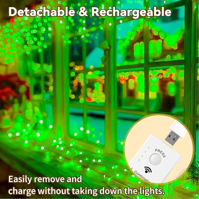HXWEIYE Rechargeable Fairy Lights Battery Operated, DIY Timer & 8 Modes, 2 Pack 16FT 50LED Twinkle String Lights Indoor, Led mini Lights for Bedroom Wedding Dorm Christmas Tree Decor (Green)