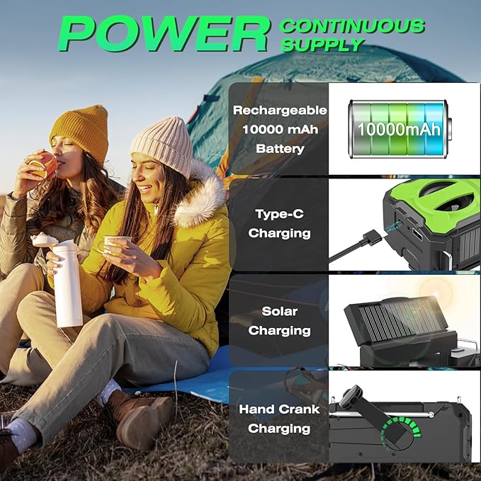 NITIGO Emergency Weather Radio 37000mWh Solar Hank Crank Radio USB Charged with NOAA/AM/FM, Flashlight, Reading Light, SOS Alarm for Emergency Kit for Indoor Outdoor Power Outage Survival Essentials