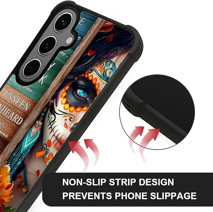 for Samsung Galaxy S24 S25 Plus Case, Sugar Skull Day of Death Halloween Pattern Graphic Design Girl Boy Soft Silicone Hard Acrylic Shock Protection for Samsung Galaxy S24 S25 Plus
