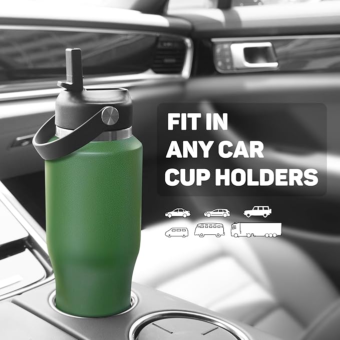 ABOTOCUP 32oz Water Bottle Insulated with Powder Coated, Fit in Any Car Cup Holder, Water Bottles with Straw and Spout Lids, Stainless Steel Insulated Double Wall Leak-proof BPA Free to Keep Cold&Hot