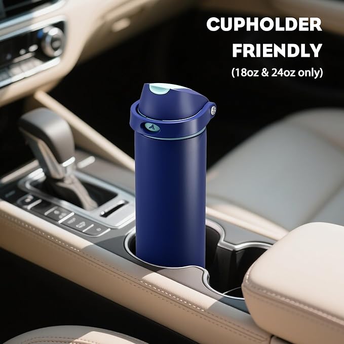POWCAN 18 oz Insulated Stainless Steel Water Bottle: 2-in-1 Push-Button Spout & Quick-Flip Straw, Leakproof, Cold 24 Hrs, Fits Car Cup Holder, Sports Bottle for Travel, Gym, School Gift (Wit & Wings)