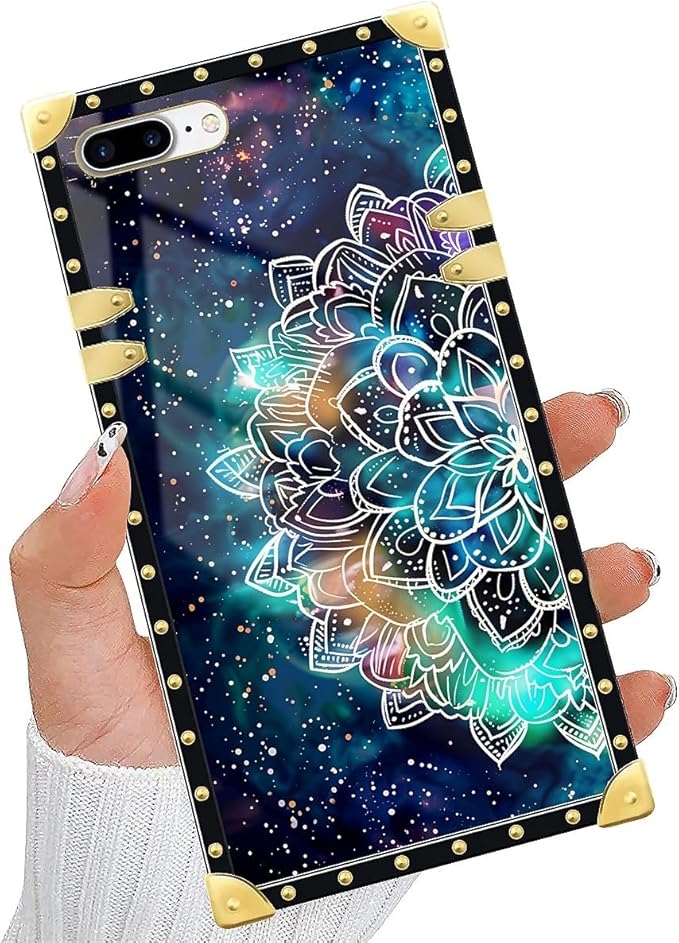 Compatible with iPhone 8 Plus 7 Plus Case, Starry Sky Colourful Mandala Luxury Golden Decoration for Girl Women Soft TPU Shockproof Protective Hard PC Back for iPhone 8 Plus 7 Plus