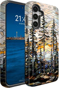 Compatible for Samsung Galaxy A36 5G Case, Dual Layer Heavy Duty 2 in 1 Shockproof Protective Phone Case,Stained Glass Forest and Sunset