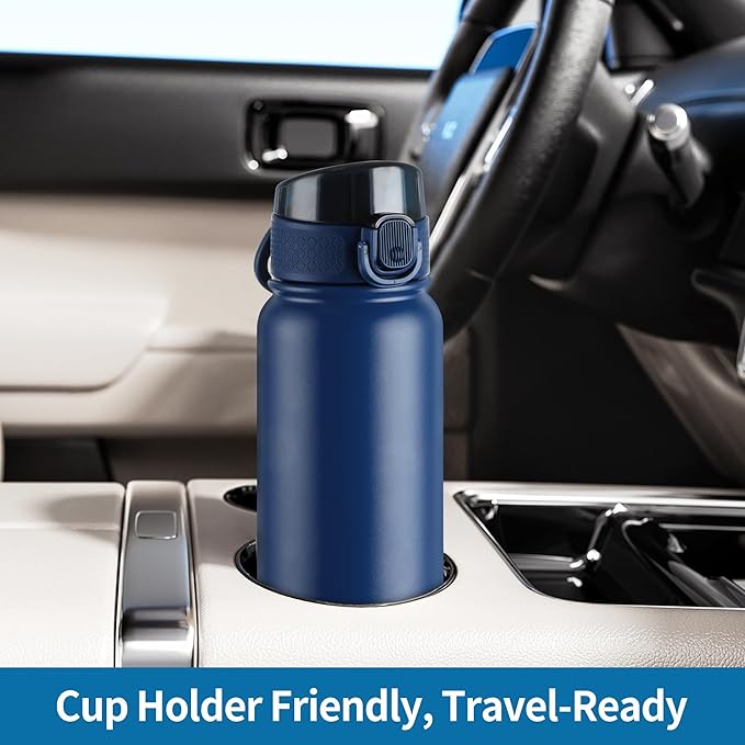 GOPPUS Insulated Water Bottle 20oz Stainless Steel BPA-Free Sports Bottle Ideal for School and Travel Silicone Spout Lid Prevents Leaks, Sweat, and Dust (dark blue)