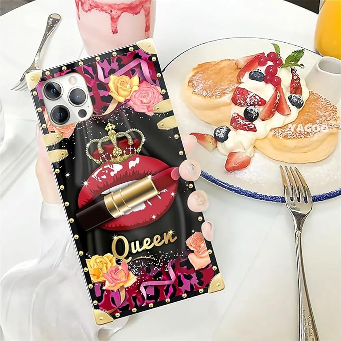Compatible with iPhone 12 Pro Max Case, Queen Lip Crown Leopard Print Luxury Golden Decoration for Girl Women Soft TPU Shockproof Protective Hard PC Back for iPhone 12 Pro Max