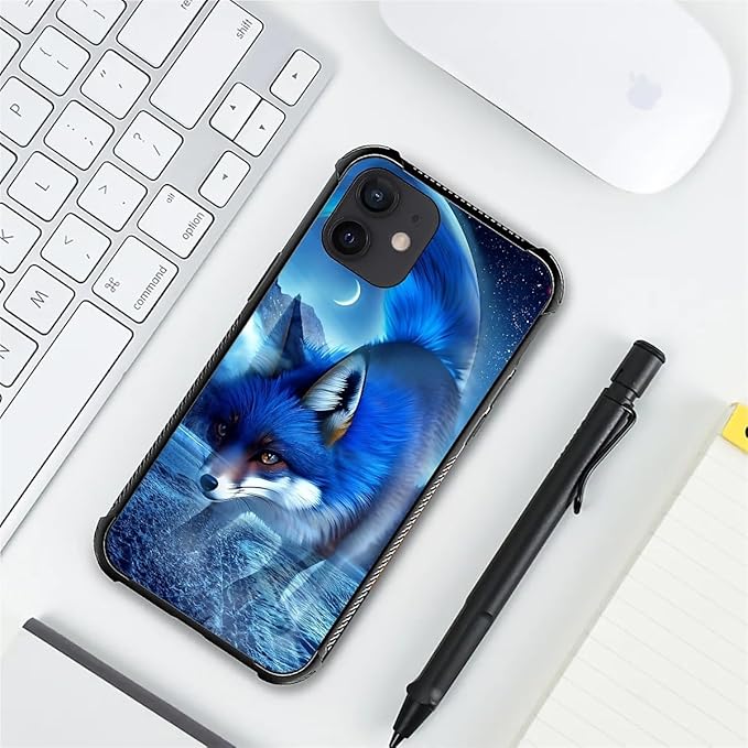 for iPhone 12/12 Pro Case, Snowy Mountain Fox Lake Pattern Graphic Design Girl Boy Soft Silicone Hard Acrylic Shock Protection for iPhone 12/12 Pro