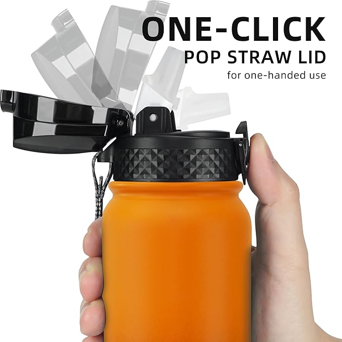 Fanhaw 20 oz Insulated Stainless Steel Water Bottle with Straw Lid, Leakproof & Anti-Dust Sports Bottle for Kids, Women & Men (Yellow Orange)