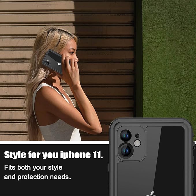 for iPhone 11 Waterproof Case with Screen Protector Full Body Protector Shockproof Dustproof Dirtproof Heavy Duty IP68 Waterproof Case for iPhone 11(6.1inch) (Black)