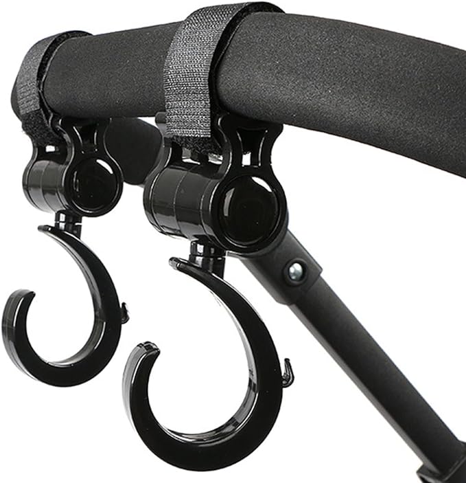 2 Pcs Walker Hook Hanging Multipurpose 360° Rotation Stroller Clip Diaper Bag Hanger for Walker Rollator Crutches Wheelchair Shopping Cart Car Back Seat Purses Bike Wheelchair Pushchair (Open)