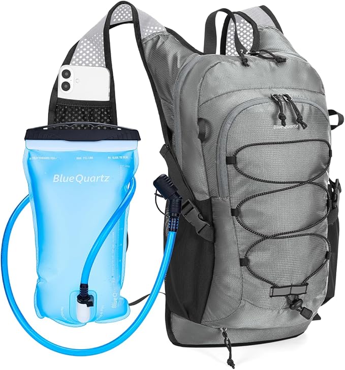 Blue Quartz Hydration Backpack with 2L Water Bladder, 18L Hiking Backpack for Women Men, Lightweight Water Pack with Phone Pocket for Quick Access, Hydration Pack for Cycling, Running, Biking
